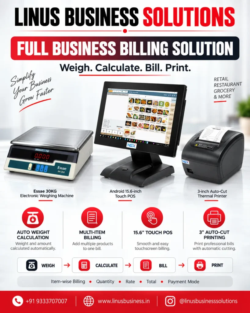 Complete Business Billing System with weighing machine touch POS and thermal printer